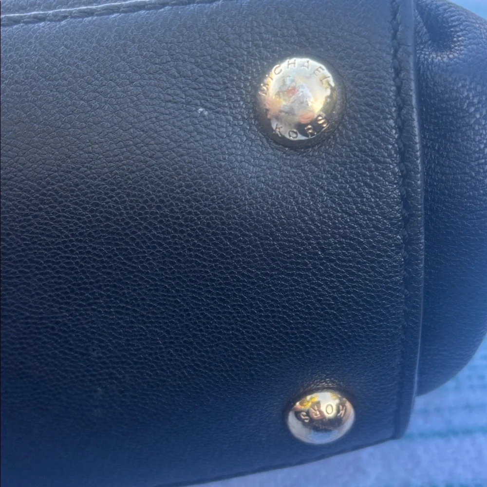 Michael Kors Hamilton Black Leather Tote with Gold-Tone Accents